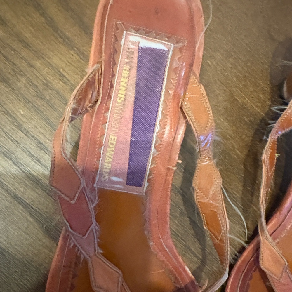 Susan Bennis/Warren Edwards Rustic Brown Braided Leather Slingback Heels - Picture 8 of 11